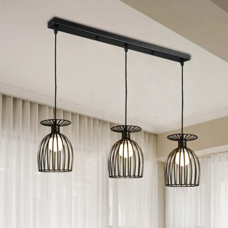 Industrial Metal Pendant Light With Wine Glass Cage Shade - 3 Lights Black/White Perfect For Dining