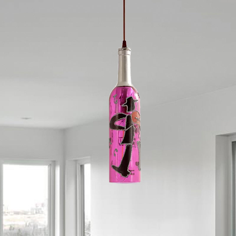 Industrial Style Hanging Lamp - Red/Yellow Glass Suspended Light with Pattern - Perfect for Restaurants