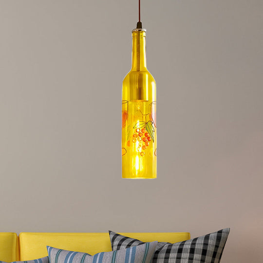 Industrial Style Hanging Lamp - Red/Yellow Glass Suspended Light with Pattern - Perfect for Restaurants