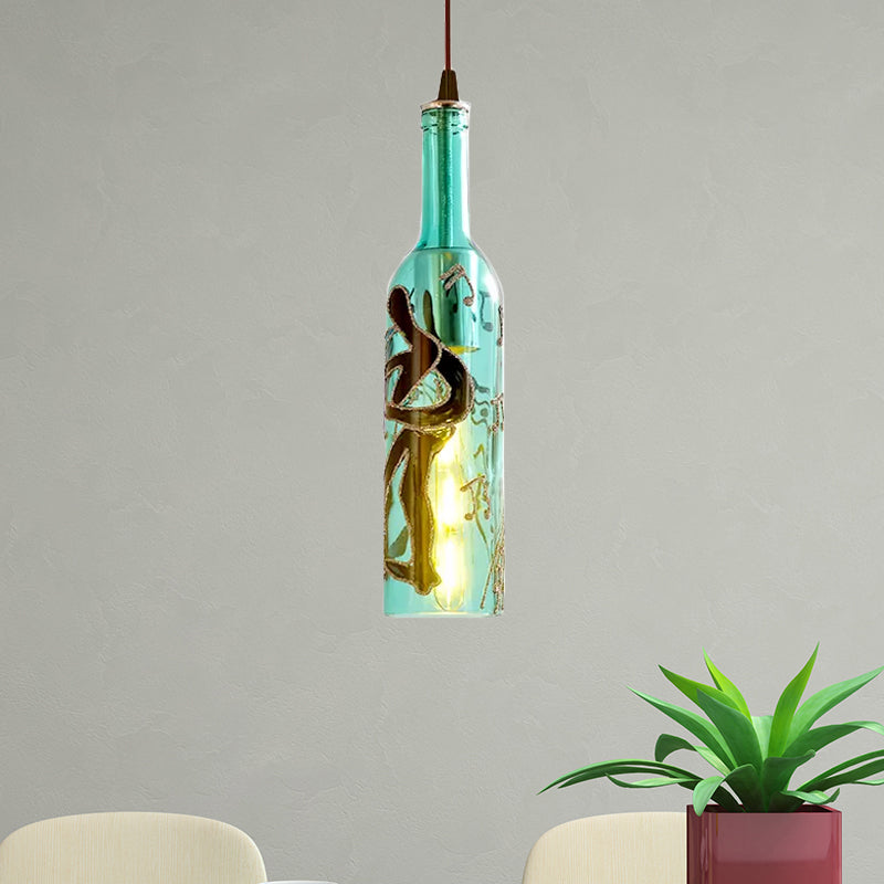 Industrial Style Hanging Lamp - Red/Yellow Glass Suspended Light with Pattern - Perfect for Restaurants