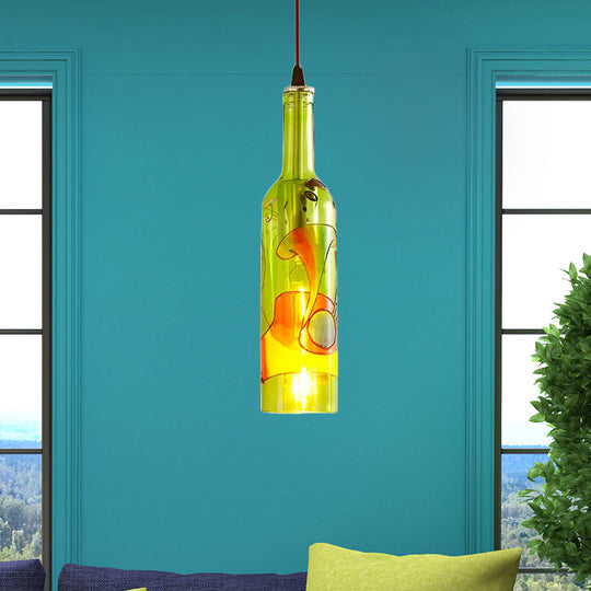 Industrial Style Glass Hanging Lamp With Red/Yellow Pattern - Perfect For Restaurants