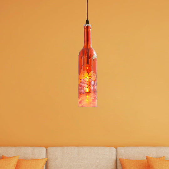 Industrial Style Hanging Lamp - Red/Yellow Glass Suspended Light with Pattern - Perfect for Restaurants