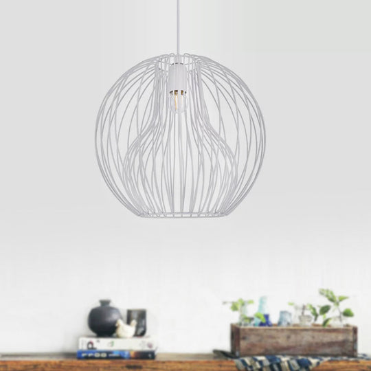 Retro Style Metal Hanging Lamp - Black/White Pendant Light For Dining Room With Cage Shade