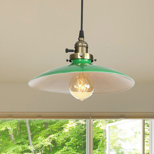 Vintage Style Green Metal Saucer Pendant Light With 1 Hanging Bulb - Dining Table Lamp