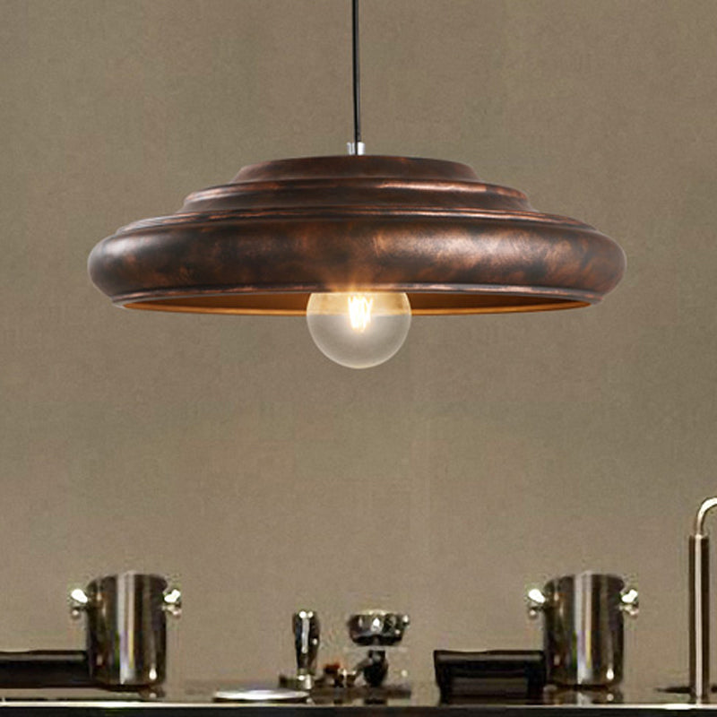 Antique Style Hanging Lamp with Metallic Round Shade - Rustic Suspended Light for Dining Table