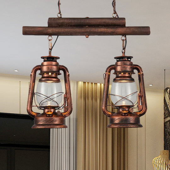 Copper Lantern Island Light With Clear Glass - 2-Bulb Kitchen Hanging Fixture