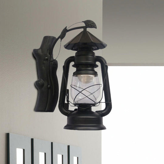 Coastal Black/Bronze/Copper Kerosene Wall Lighting: Outdoor Sconce Light With Clear Glass 1 Fixture