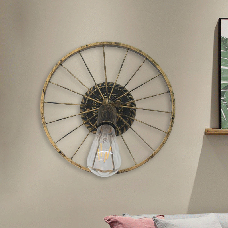 Farmhouse Style Metal Wall Sconce Lamp Black/Bronze Wheel Design With Open Bulb 1 Light Restaurant