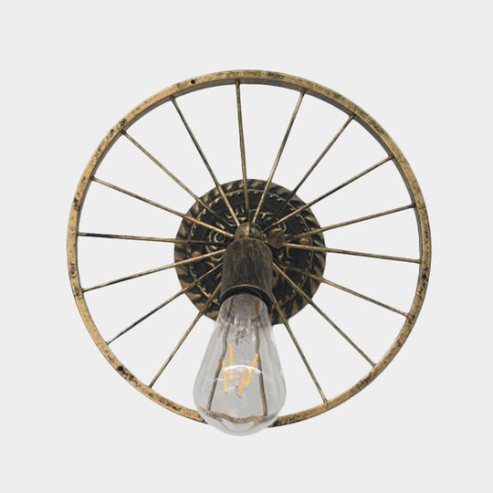 Farmhouse Style Metal Wall Sconce Lamp Black/Bronze Wheel Design With Open Bulb 1 Light Restaurant