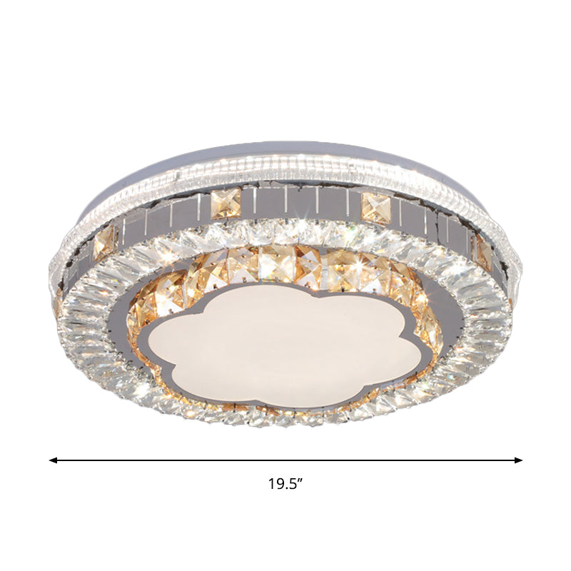 Modern White Crystal Flush Mount Ceiling Light with LED and Trellis/Flower Cut Design