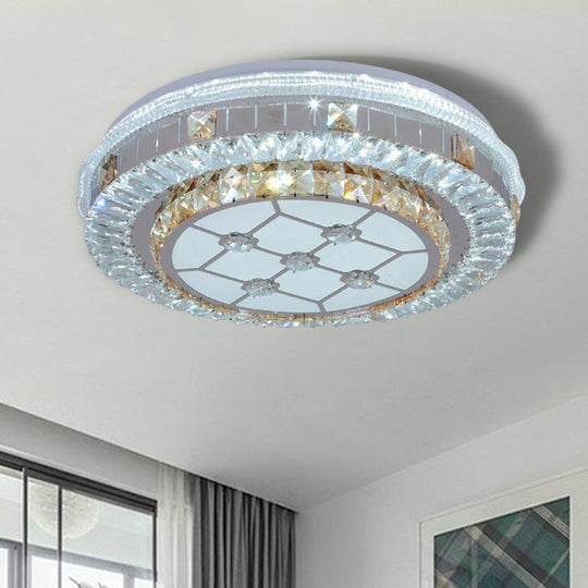 Modern White Crystal Flush Mount Ceiling Light with LED and Trellis/Flower Cut Design