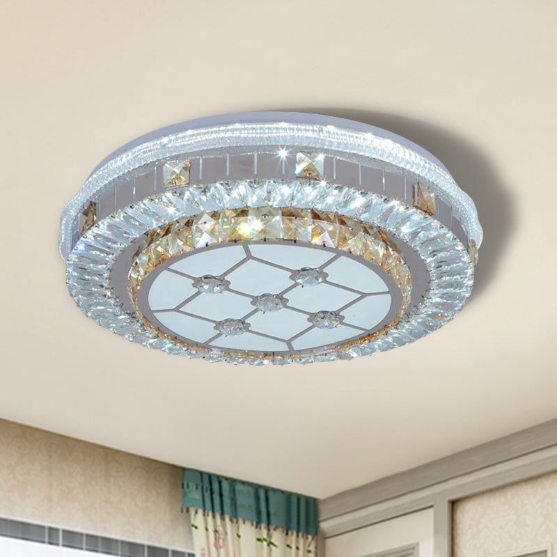 Modern White Crystal Flush Mount Ceiling Light with LED and Trellis/Flower Cut Design