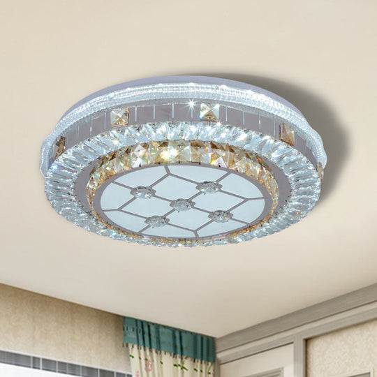 Modern White Crystal Flush Mount Ceiling Light With Led And Trellis/Flower Cut Design