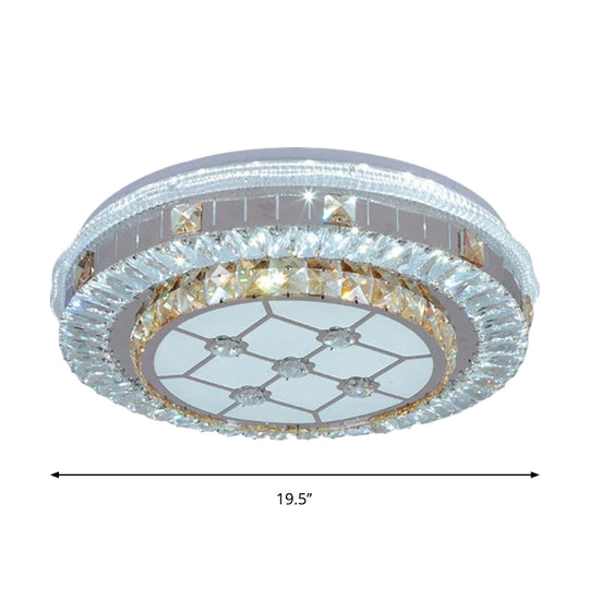 Modern White Crystal Flush Mount Ceiling Light With Led And Trellis/Flower Cut Design