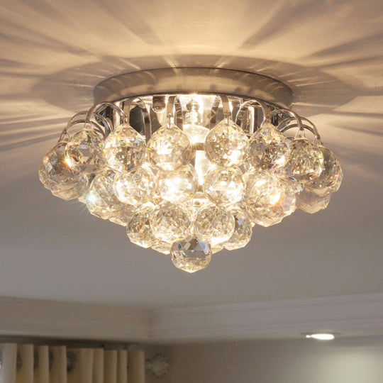 Modern Clear Crystal Ball Flushmount Light - 2 Heads Tapered Ceiling Flush for Corridor