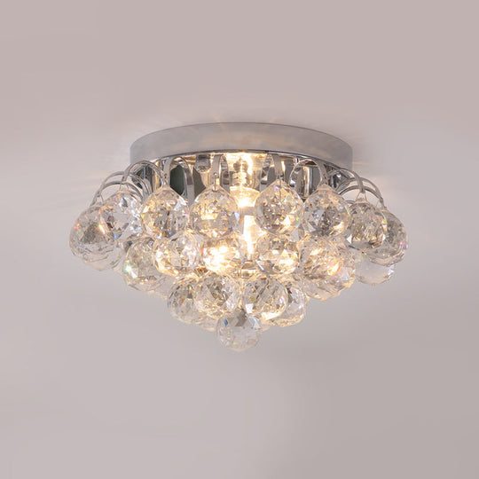 Modern Clear Crystal Ball Flushmount Light - 2 Heads Tapered Ceiling Flush for Corridor