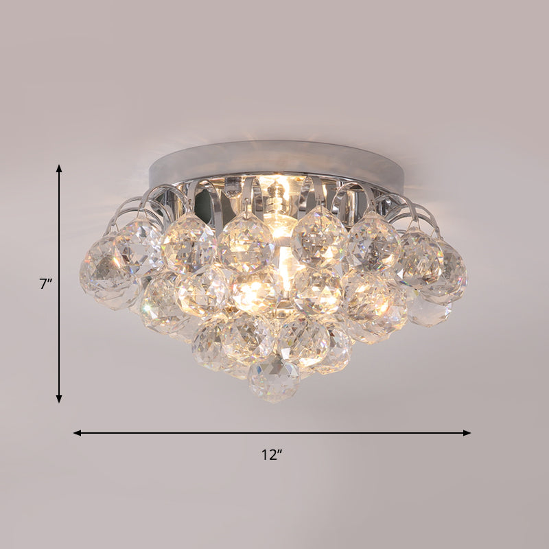 Modern Clear Crystal Ball Flushmount Light - 2 Heads Tapered Ceiling Flush for Corridor