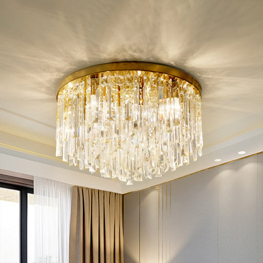 Contemporary Crystal Draping Flush Ceiling Light With Chrome/Gold Finish - 6 Heads Ideal For Bedroom