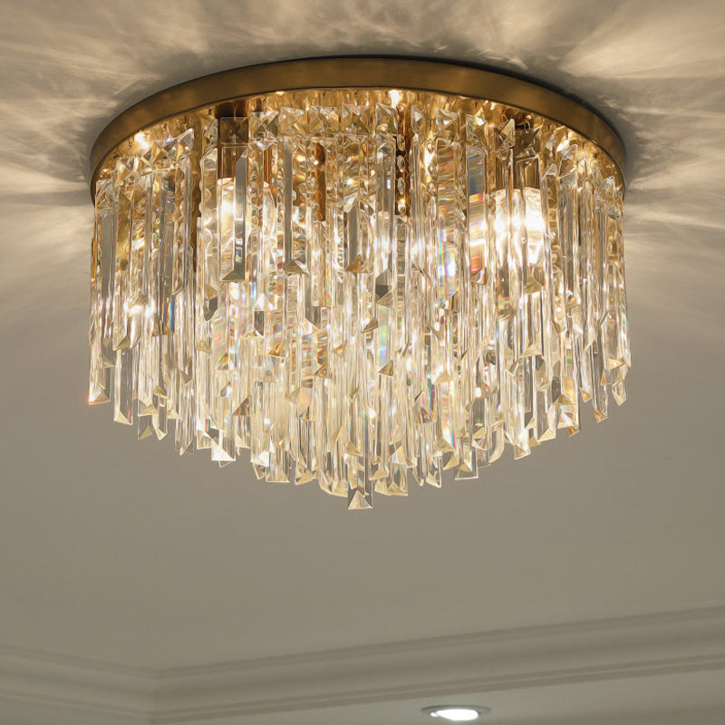 Contemporary Crystal Draping Flush Ceiling Light with Chrome/Gold Finish - 6 Heads - Ideal for Bedroom