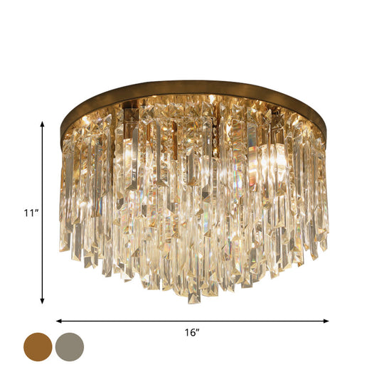 Contemporary Crystal Draping Flush Ceiling Light with Chrome/Gold Finish - 6 Heads - Ideal for Bedroom