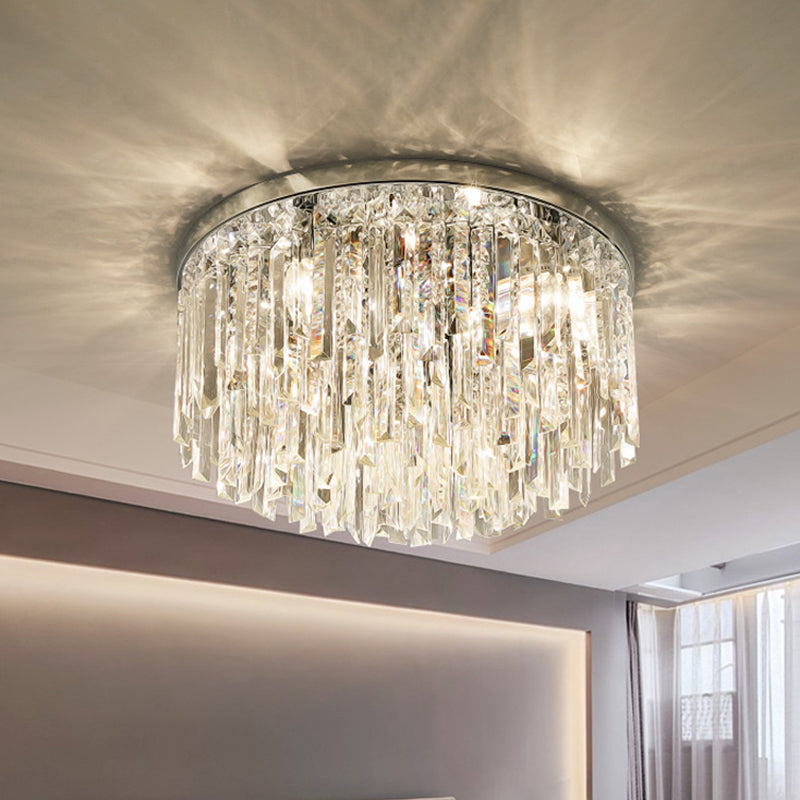 Contemporary Crystal Draping Flush Ceiling Light with Chrome/Gold Finish - 6 Heads - Ideal for Bedroom