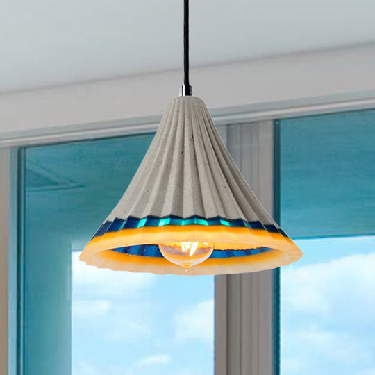 Vintage-Style 1-Light Cement Scalloped Hanging Light For Dining Room Ceiling In Grey