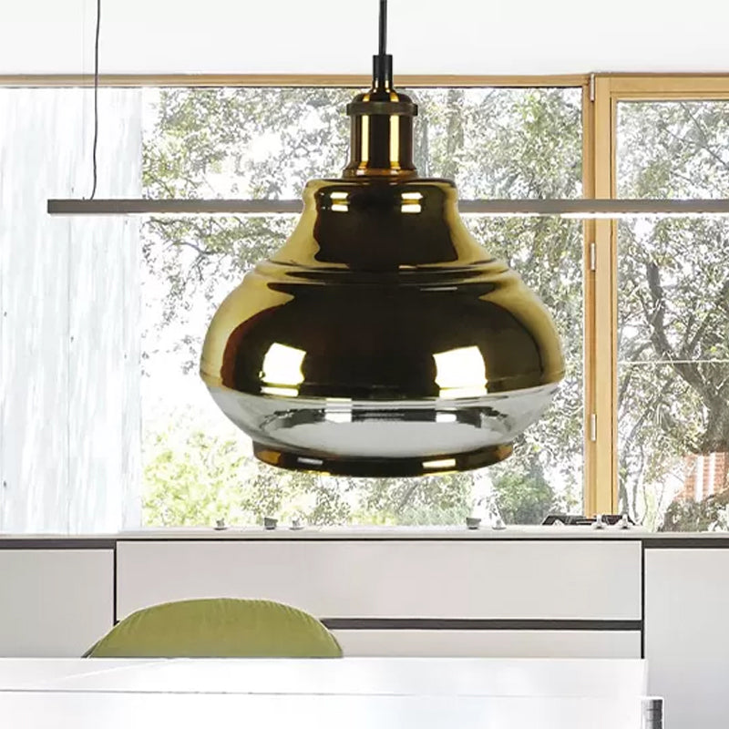 Industrial Clear Glass Brass Pendant Lighting - Oval Dining Room Hanging Light Kit