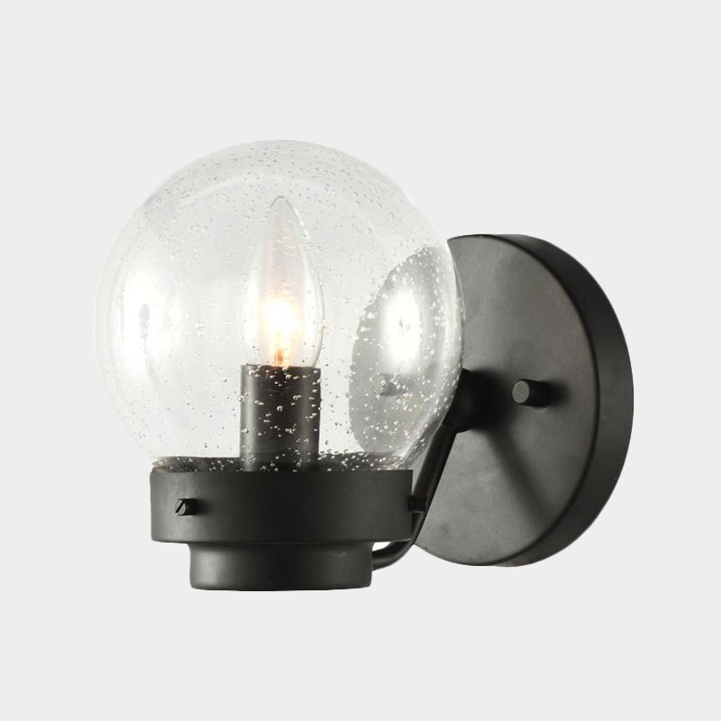 Industrial Seeded Glass Sconce With Black Globe Shade For Bedroom Lighting