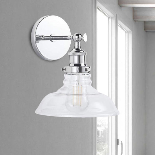 Industrial 1-Light Wall Sconce Clear Glass & Chrome/Nickel Finish - Ideal For Kitchen