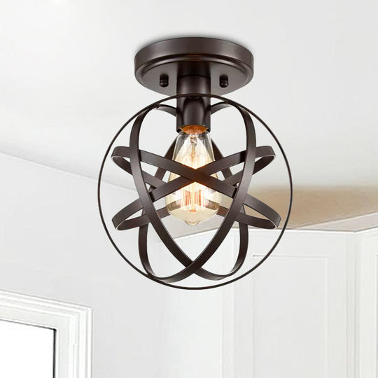 Vintage Iron Bronze Ceiling Light Fixture with Retro Appeal - Semi Flush Mount for Hallway Lighting