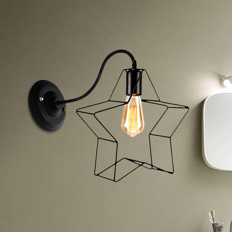 Black Retro Style Metal Diamond/Star Sconce Lamp For Coffee Shop