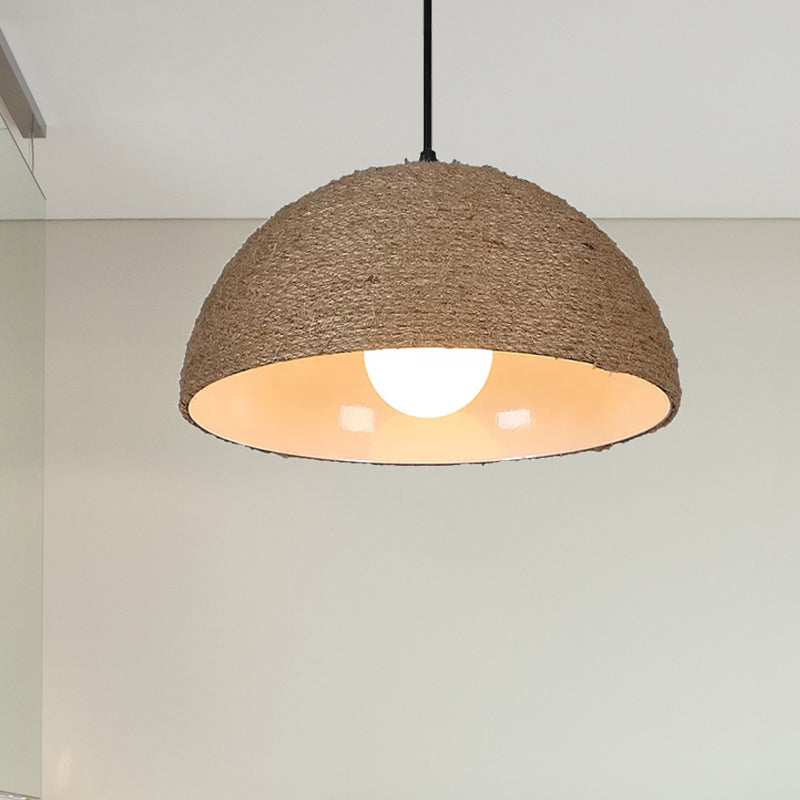 Vintage-Style Beige Ceiling Light Fixture: Rope & Metal Dome, 1-Bulb Kitchen Pendant