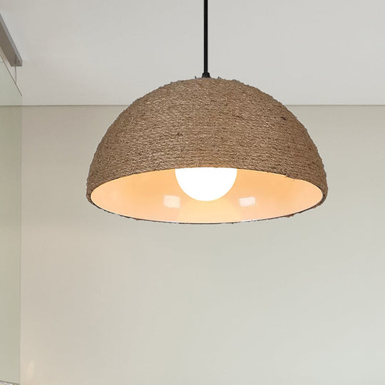 Vintage-Style Beige Ceiling Light Fixture: Rope & Metal Dome, 1-Bulb Kitchen Pendant