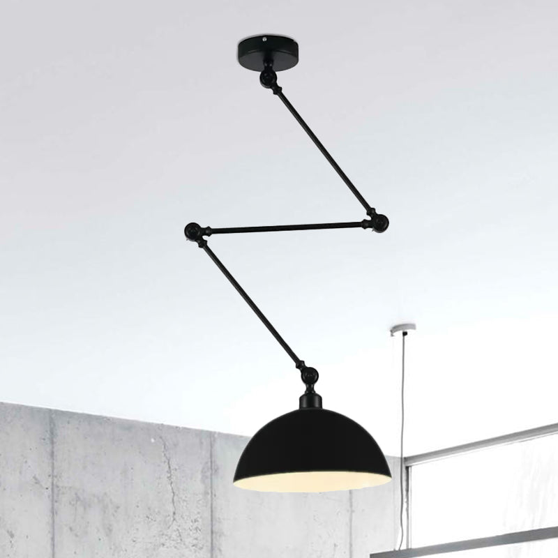 Industrial Style Metal Kitchen Pendant Lamp - Domed Green/Yellow 1-Light Suspension With Extendable