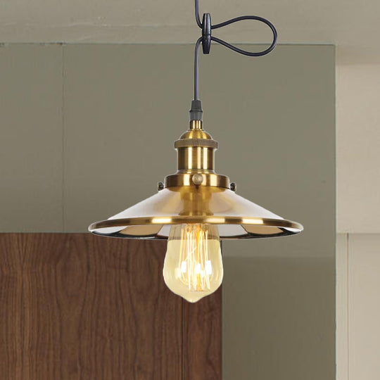 Mid Century Brass Finish Conic Pendant Light - Indoor Ceiling Lamp with Adjustable Cord