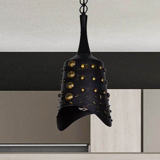 Antique Metal Hanging Lamp: One-Light Ceiling Light For Restaurants - Black Color