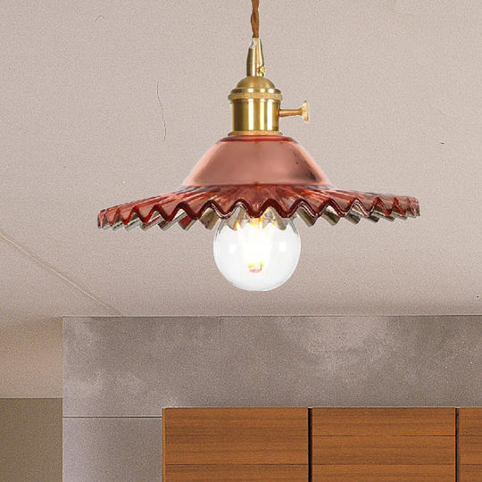 Industrial Scalloped Rose Gold Pendant Light with Amber Glass for Living Room Ceiling