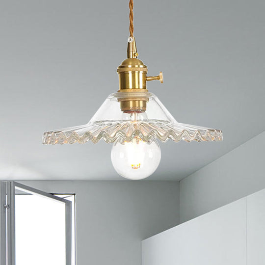 Industrial Scalloped Rose Gold Pendant Light with Amber Glass for Living Room Ceiling