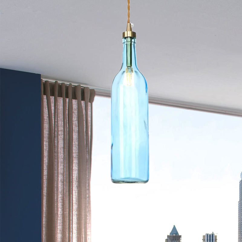 Smoke Grey/Green Industrial Wine Bottle Hanging Lamp - Adjustable Cord Pendant Light