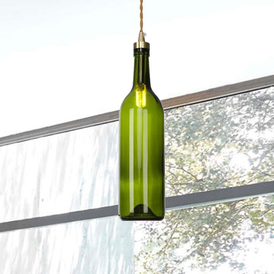 Smoke Grey/Green Industrial Wine Bottle Hanging Lamp - Adjustable Cord Pendant Light