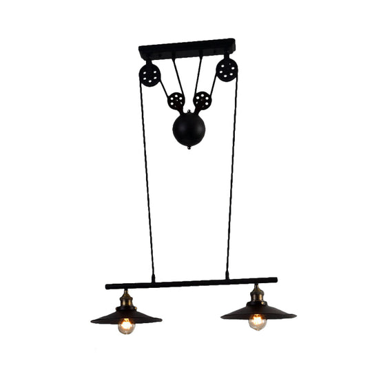 Industrial Style Metal Island Pendant Light With Flared Shade - 2/3 Bulbs Black Finish Indoor