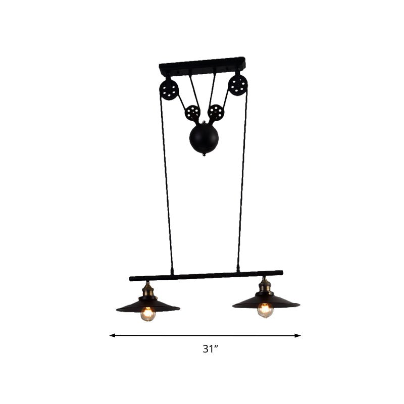 Industrial Style Metal Island Pendant Light With Flared Shade - 2/3 Bulbs Black Finish Indoor