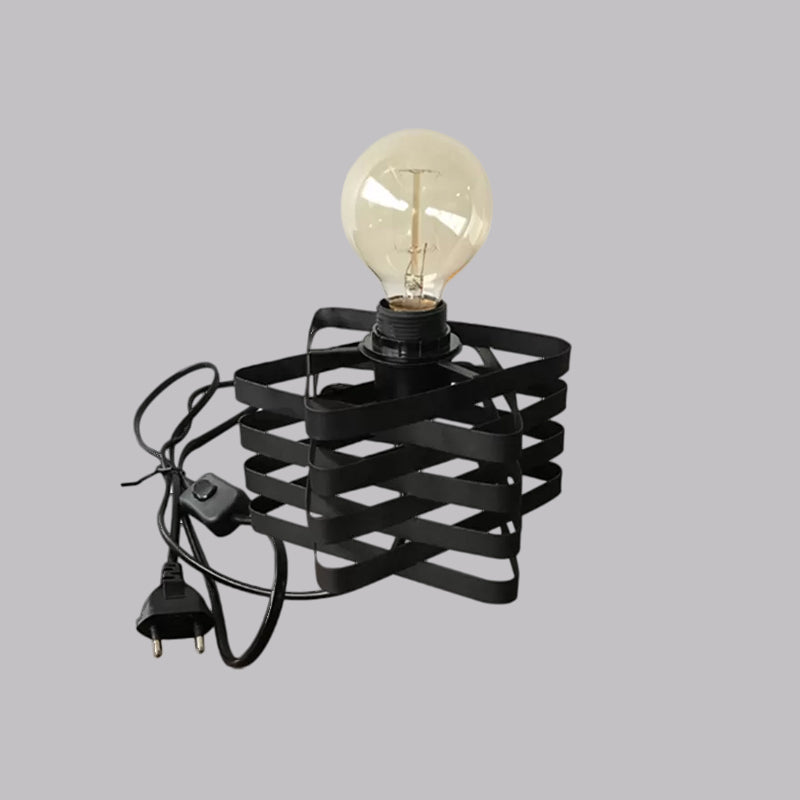 Industrial Stylish Cylinder/Barrel Metal Table Lamp In Black For Coffee Shop Decor