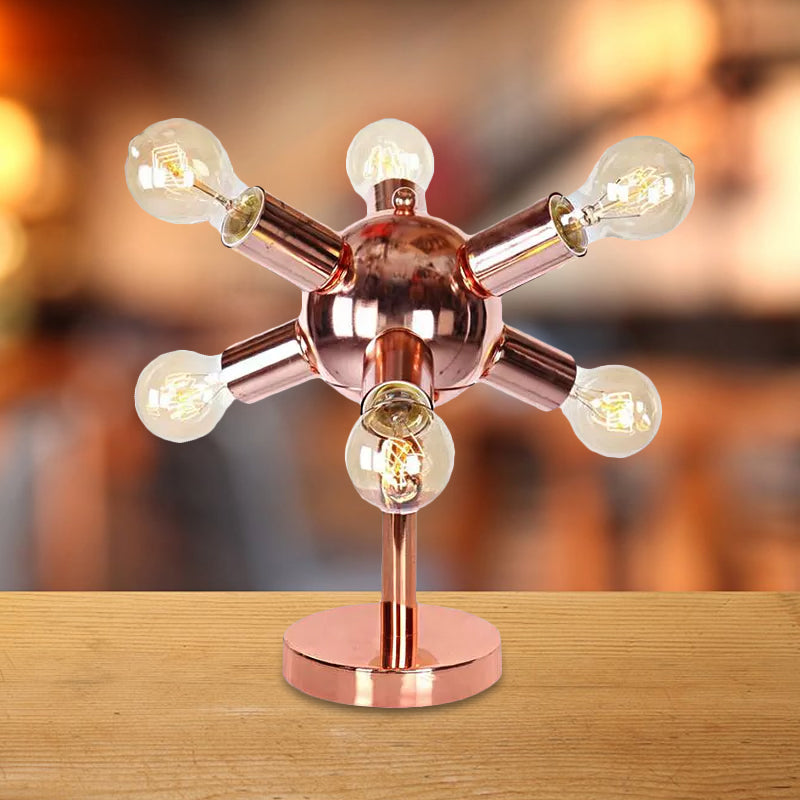 Industrial Style Copper Finish Sputnik Table Lamp | 6/9-Head Metallic Lighting For Bedroom With