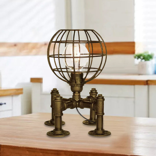 Rustic 1-Light Cage Table Lamp With Aged Silver/Bronze Finish - Farmhouse Style