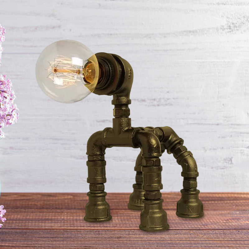 Dog Steampunk Water Pipe Table Lamp For Childrens Bedroom - 1 Bulb Black/Bronze Metallic Design