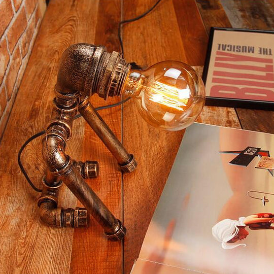 Versatile Robot Table Lamp: Standing/Sitting Metallic Pipe Light For Coffee Shop - Industrial Style