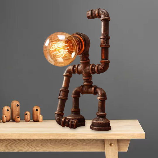 Versatile Robot Table Lamp: Standing/Sitting Metallic Pipe Light For Coffee Shop - Industrial Style