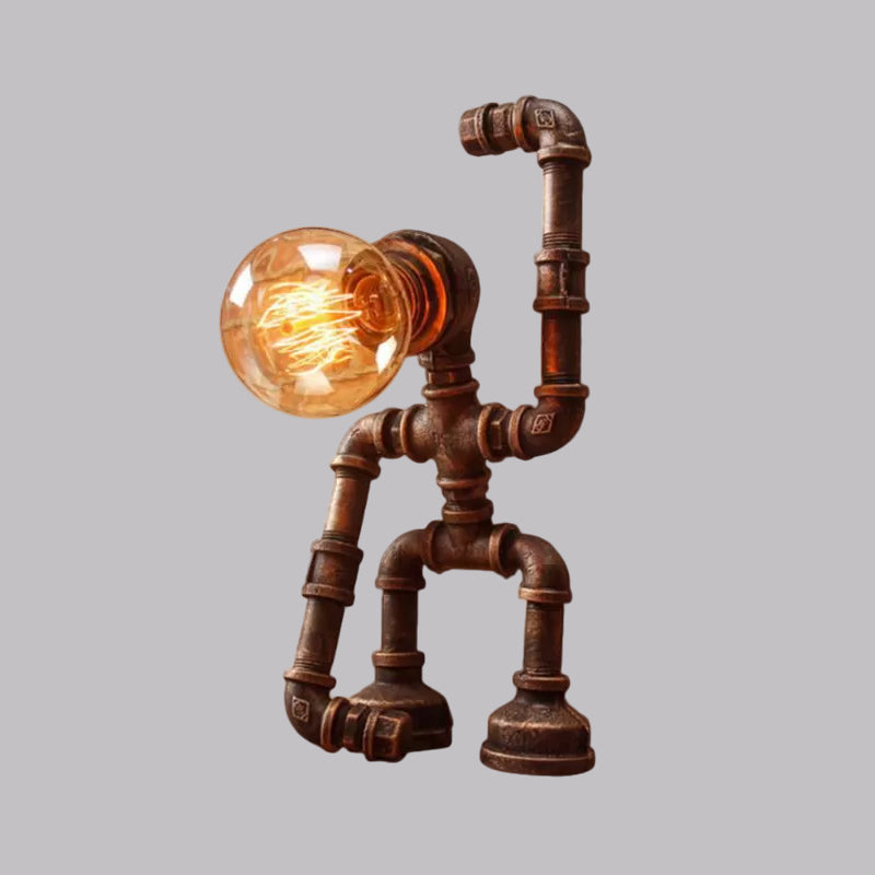 Versatile Robot Table Lamp: Standing/Sitting Metallic Pipe Light For Coffee Shop - Industrial Style