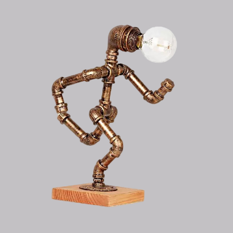 Steampunk Style Bronze Metal Table Lamp With Robot Athlete Design - 1 Light Lighting For Bedroom